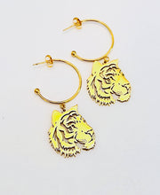 Load image into Gallery viewer, Tiger GameDay Gold Hoop Earrings - Hypoallergenic - CUTE!