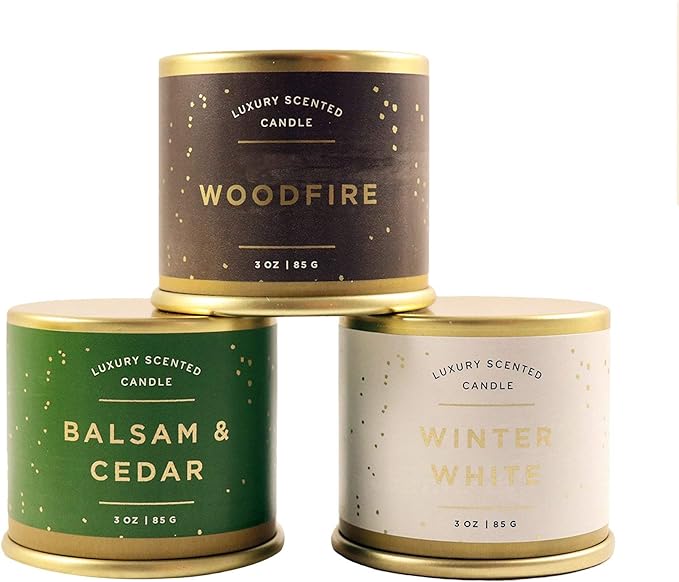 Scents of Winter - Set of 3 Scented Illume Candles - Balsam & Cedar, Woodfire, Winter White - 3 Ounce Jars