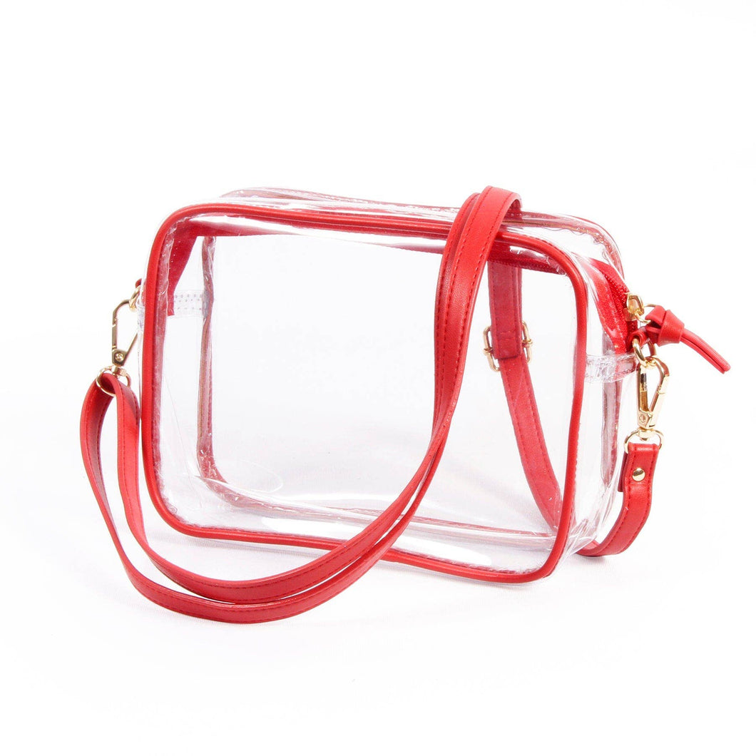 Desden - PRE-ORDER FOR SPRING DELIVERY! 😄 Bridget  Clear Purse with Vegan Leather Trim and Straps - Red
