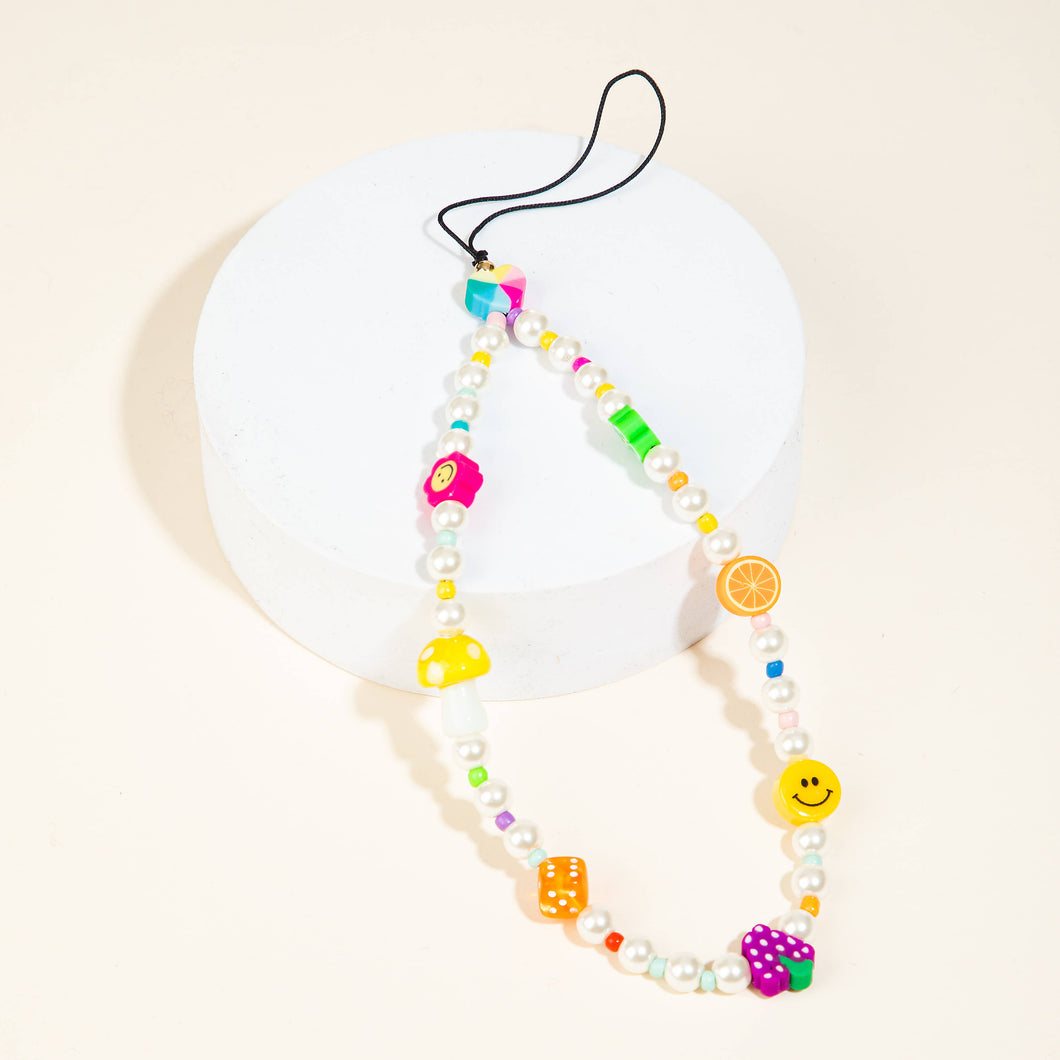 Fame Accessories - Floral Pearl Flower Fruit Beaded Phone Strap