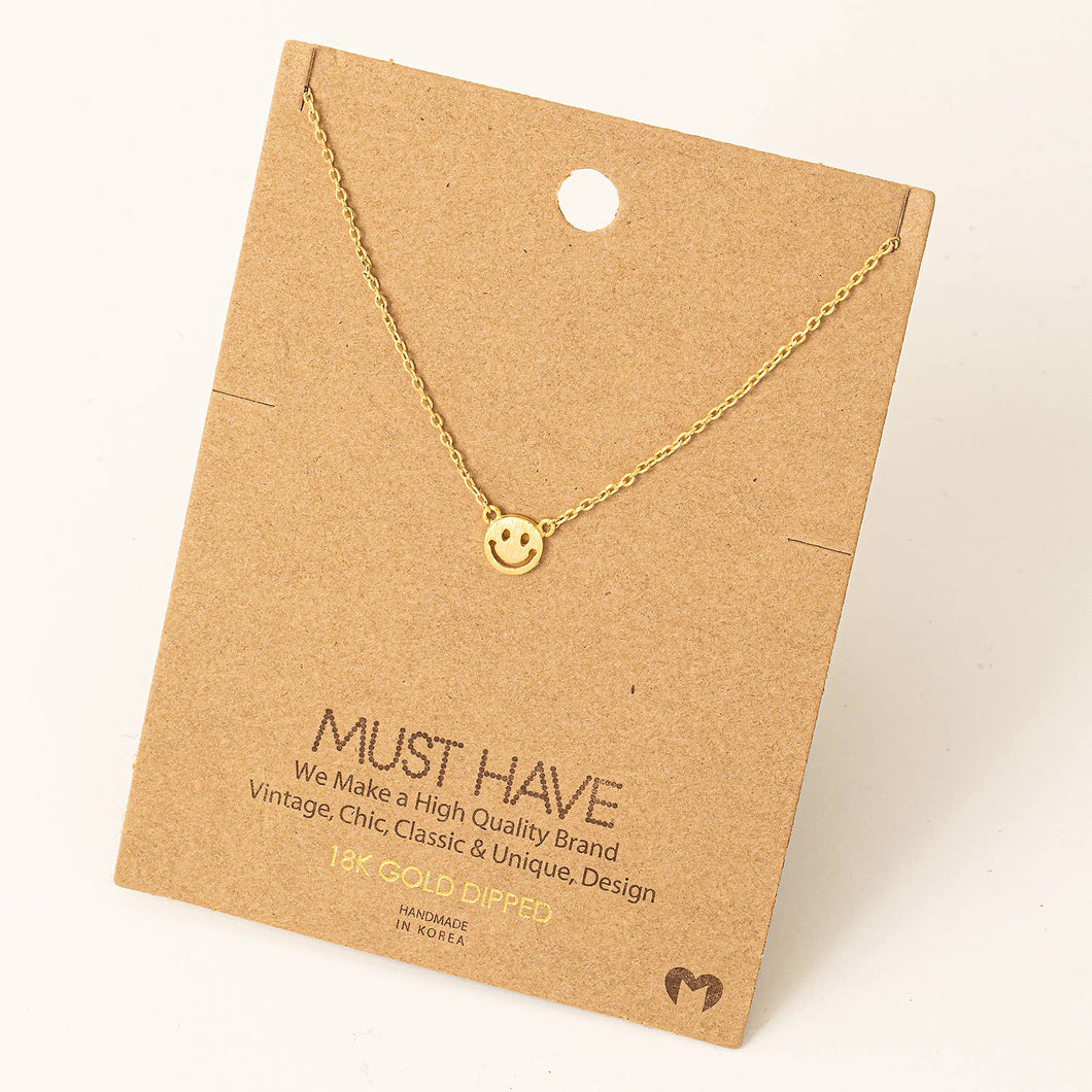 Fame Accessories - Mini Smiley Face Charm Necklace