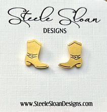 Load image into Gallery viewer, Cowboy Cowgirl Boot Earrings  Gold Stud Cowboy Boot Earrings
