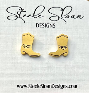 Cowboy Cowgirl Boot Earrings  Gold Stud Cowboy Boot Earrings