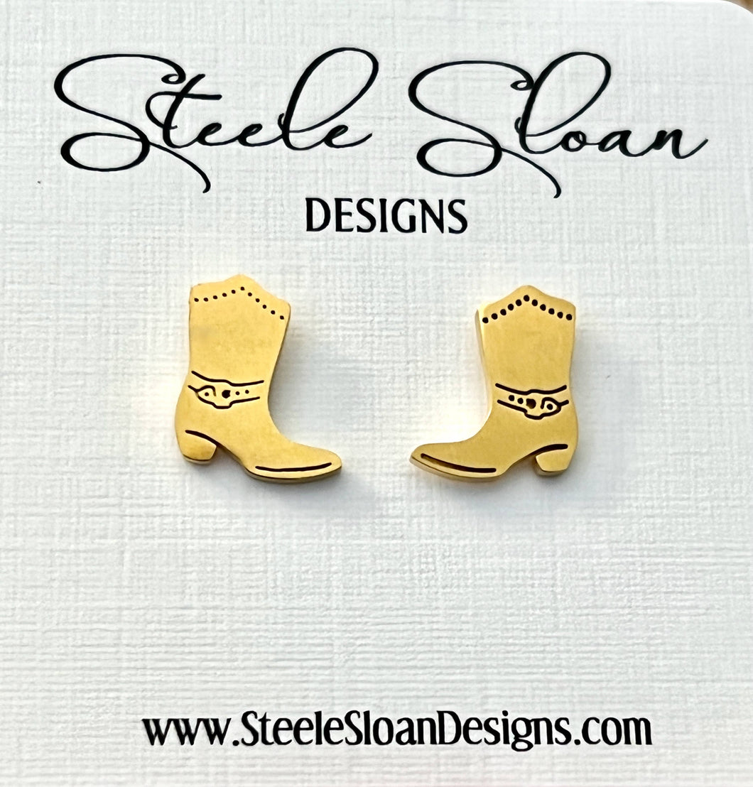 Cowboy Cowgirl Boot Earrings  Gold Stud Cowboy Boot Earrings