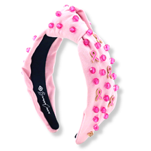 Load image into Gallery viewer, Breast Cancer Awareness Headband with Pink Stones and Charms
