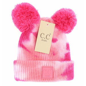BABY Tie Dye Double Fur Pom C.C Beanie