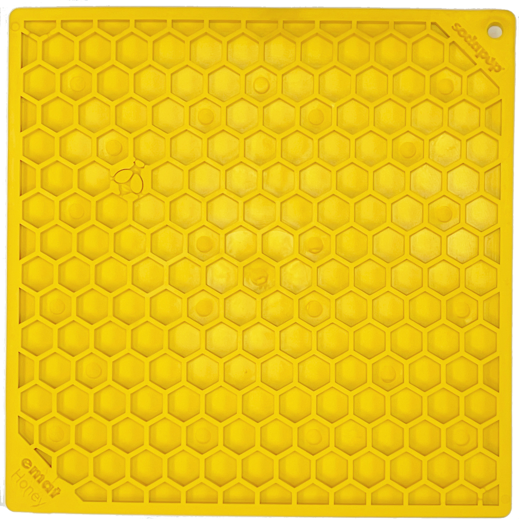 SodaPup - Honeycomb Design Emat Enrichment Licking Mat - Yellow - Larg