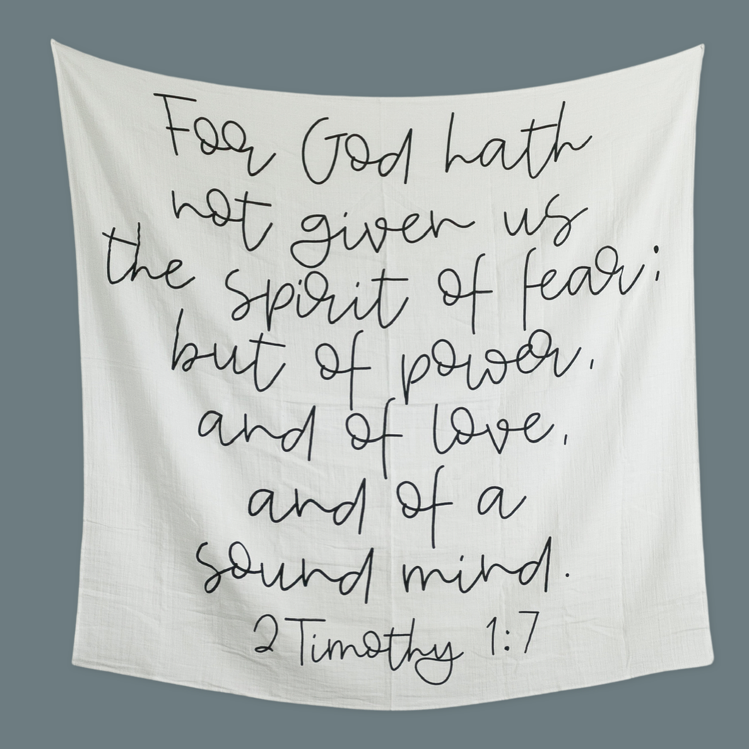Modern Burlap - Organic Swaddle Blanket- 2 Timothy 1:7