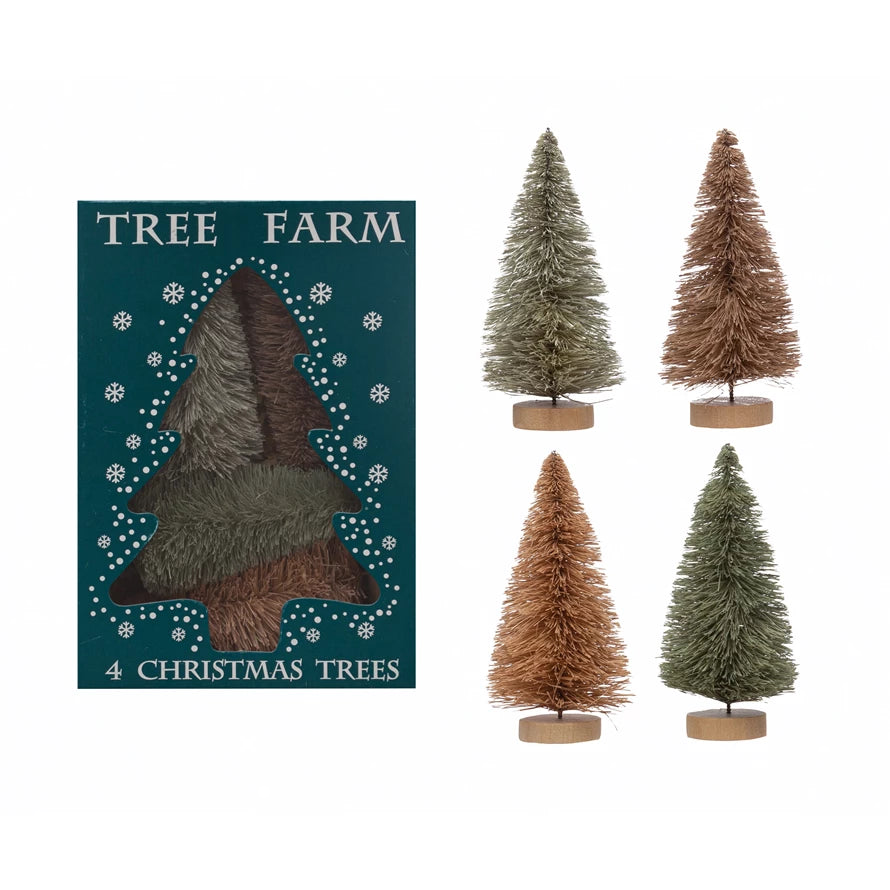 Sisal Bottle Brush Trees with Wood Base, Boxed Set of 4