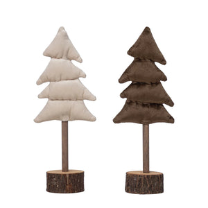 3-1/2"L x 2-1/4"W x 9-3/4"H Cotton Velvet Tree with Wood Base